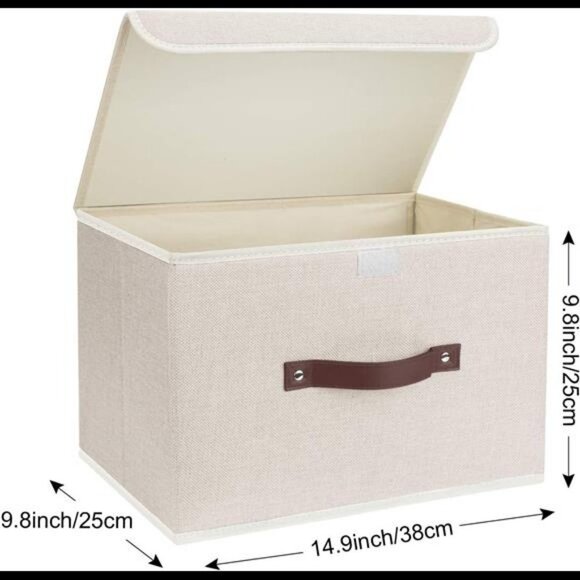 Foldable Storage Boxes with Lids 3 Pack - Beige - Picture 5 of 7